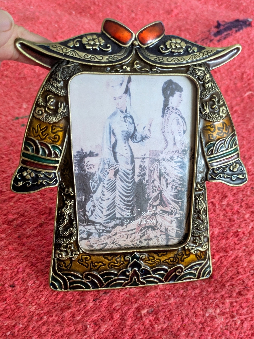 Cloisonné Photo Frame with Bronze Base – Kimono Frame with Amber Accents